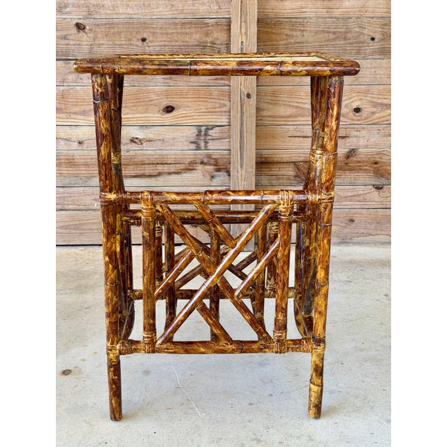 Late 20th Century Vintage Faux Bamboo Rattan Side Table With Grasscloth Top For Sale - Image 5 of 12