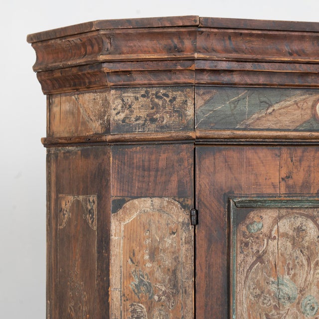 Original Hand-Painted Austrian Pine Two Door Armoire Dated 1785 For Sale - Image 4 of 18