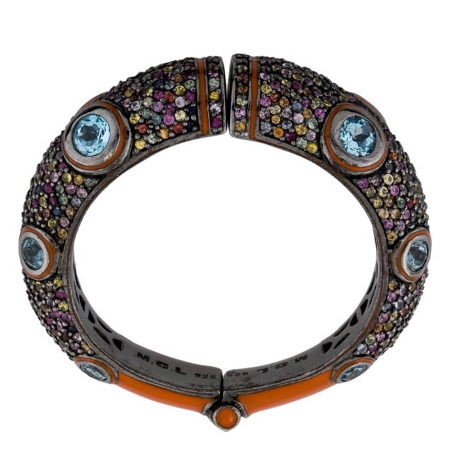 Art Deco Matthew Campbell Laurenza Cuff Bracelet Sapphire Topaz Cuff Bangle Gemstone MCL For Sale - Image 3 of 6