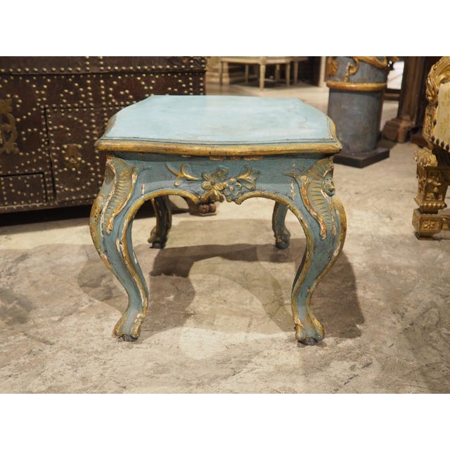 Antique Italian Blue Painted and Parcel Gilt Wooden Tabouret Stool, C. 1850 For Sale - Image 12 of 18