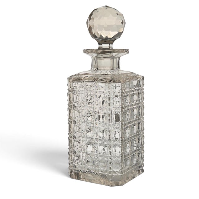 English Antique 1890s American Cut Glass Square Decanter - Met Museum Exact Match Twin For Sale - Image 3 of 15