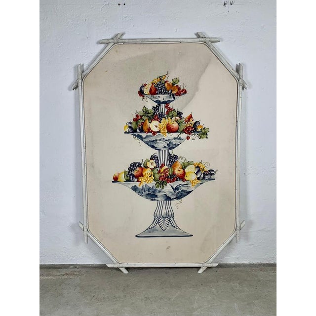 Decorative Canvas Panel with Bamboo Frame, 1960s For Sale - Image 3 of 9