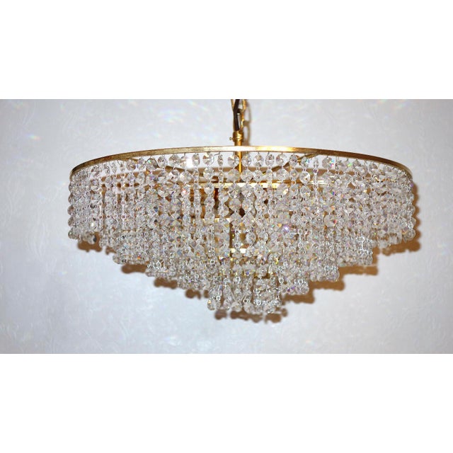 Mid-Century Modern Antique Brass and Lead Crystal Chandelier from Ernst Palme, 1960s For Sale - Image 3 of 11