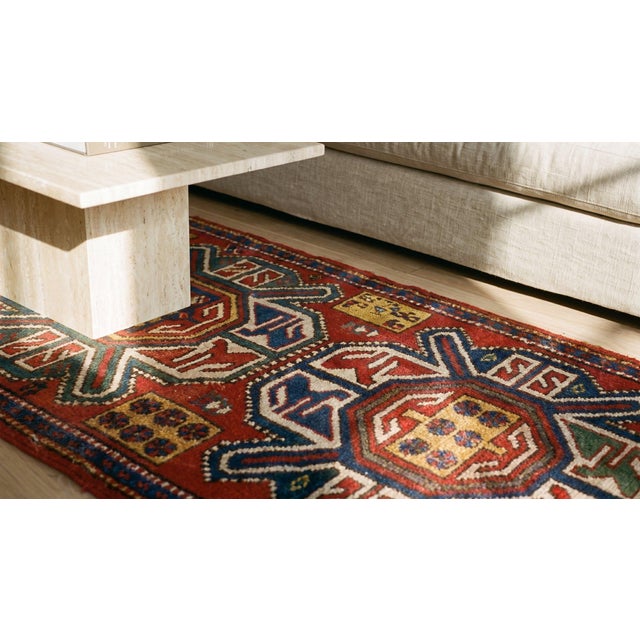 1890s Red Geometric Tribal Antique Caucasian Kazak Rug 3' X 6' Handknotted Wool Carpet For Sale - Image 15 of 15