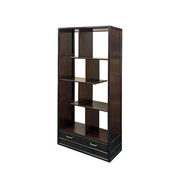 Asian Inspired Asymmetrical Dark Brown Shelving Display Cabinet Divider For Sale In San Francisco - Image 6 of 12