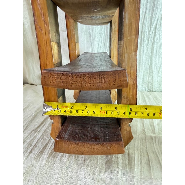 Oxblood Red Handmade Reclaimed Oak Wine Barrel Three-Tier Serving & Display Stand For Sale - Image 8 of 10