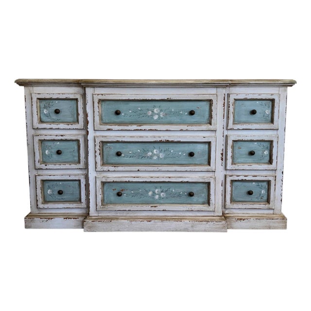 Vintage Hand Painted Shabby Chic Chest of Drawers For Sale