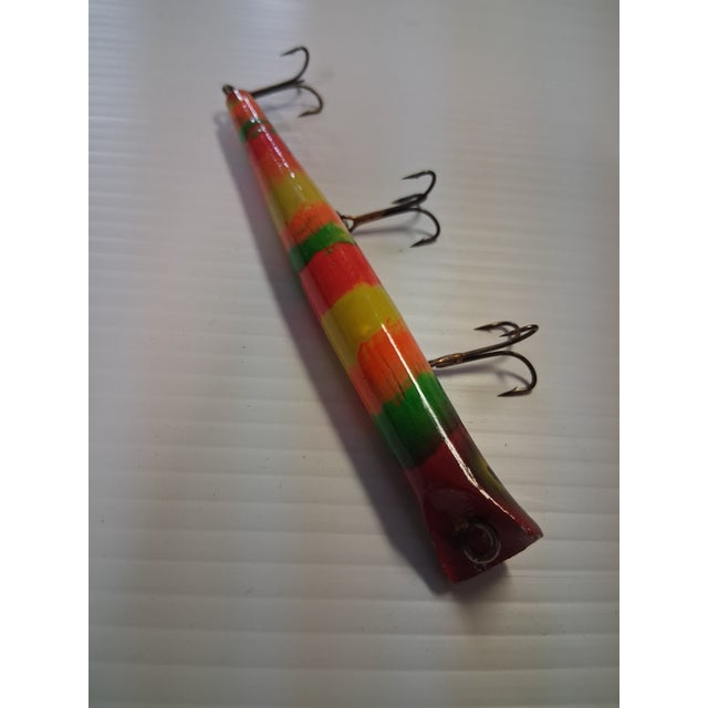 Wood Vintage 1970s Hand Painted Wooden Pencil Plug Fishing Lure Decor / Real Use For Sale - Image 7 of 11