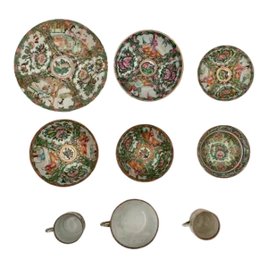 Rose Medalion Antique Paperthin Handpainted Late 19th Century Canton China - 9 Piece Set
