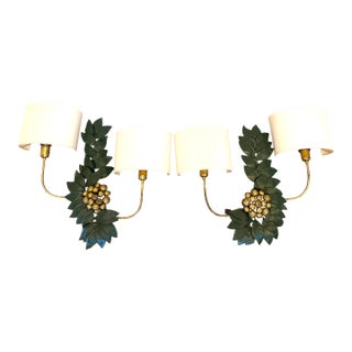 Bronze and Brass Sculptural Grape/Lemon Leaf Wall Sconces For Sale