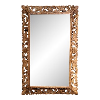 19th Century French Louis XIII Carved Bleached Oak Pierced Foliate Wall Mirror For Sale