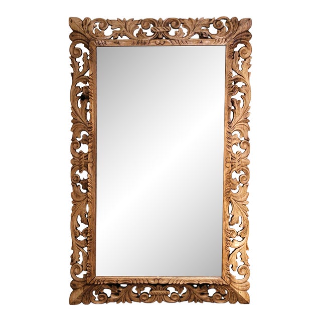 19th Century French Louis XIII Carved Bleached Oak Pierced Foliate Wall Mirror For Sale