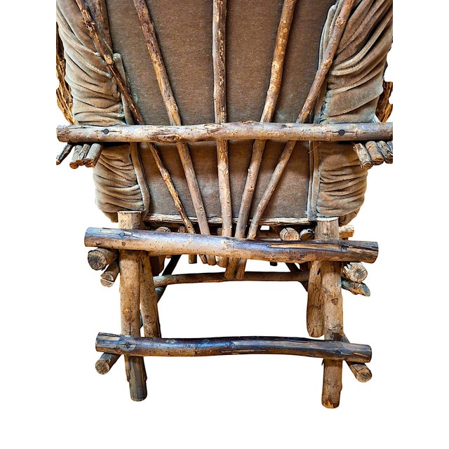 Wood Vintage Adirondack Bent Willow Upholstered Chaise Lounge For Sale - Image 7 of 10