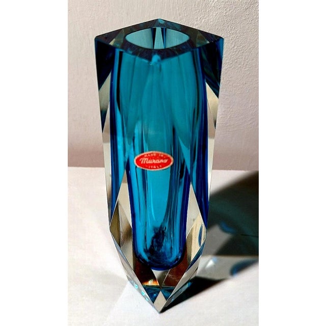 1960s Mandruzzato Murano Attributed Colored and Faceted Submerged Glass Vase For Sale - Image 6 of 12