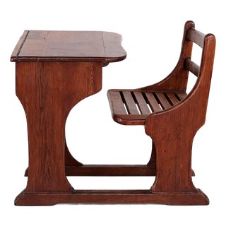 Antique Pine School Desk with Attached Bench For Sale