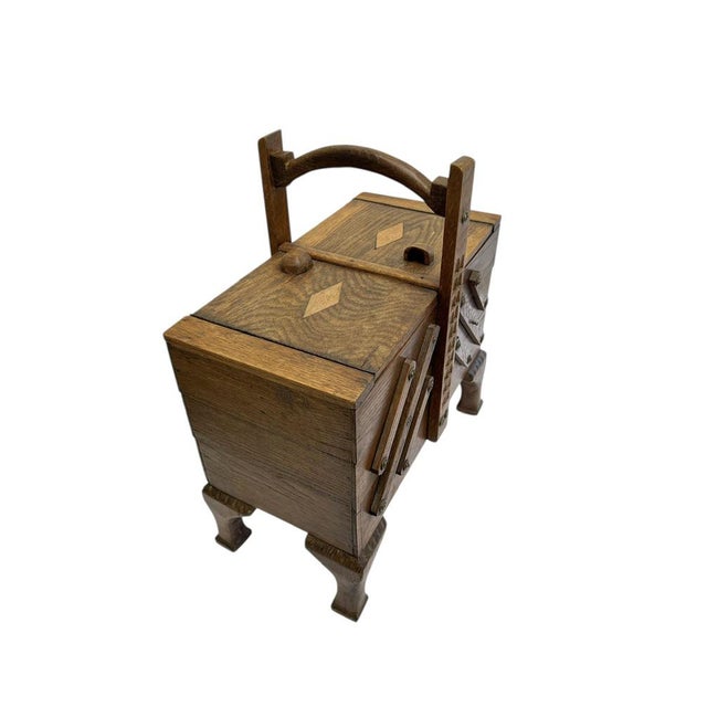 Arts & Crafts Style Oak Expanding Sewing Box, 1950s For Sale - Image 4 of 8
