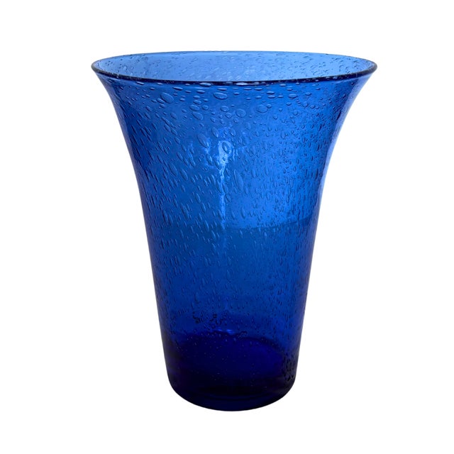 Mid-Century Modern Large Mid-Century Modern French Hand-Blown Cobalt Blue Bubble Glass Vase from Biot, 1960s For Sale - Image 3 of 8