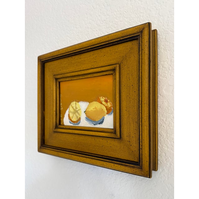 Mid-Century Modern Vintage Lemon Still Life in Ochre Frame, Impressionist, Mid 20th C, Signed For Sale - Image 3 of 10