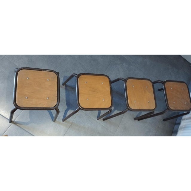 Vintage Industrial Stackable Bar Stools from Mullca, France, 1950s, Set of 4 For Sale - Image 10 of 16