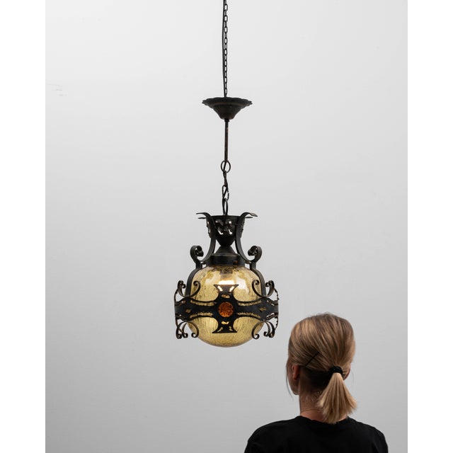 Mid 20th Century 20th Century Brutalist Dutch Hammered Iron Pendant Lamp For Sale - Image 5 of 18