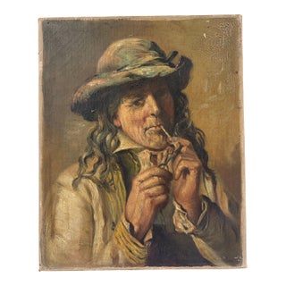 19th Century Oil Portrait Study of a Man With Pipe For Sale