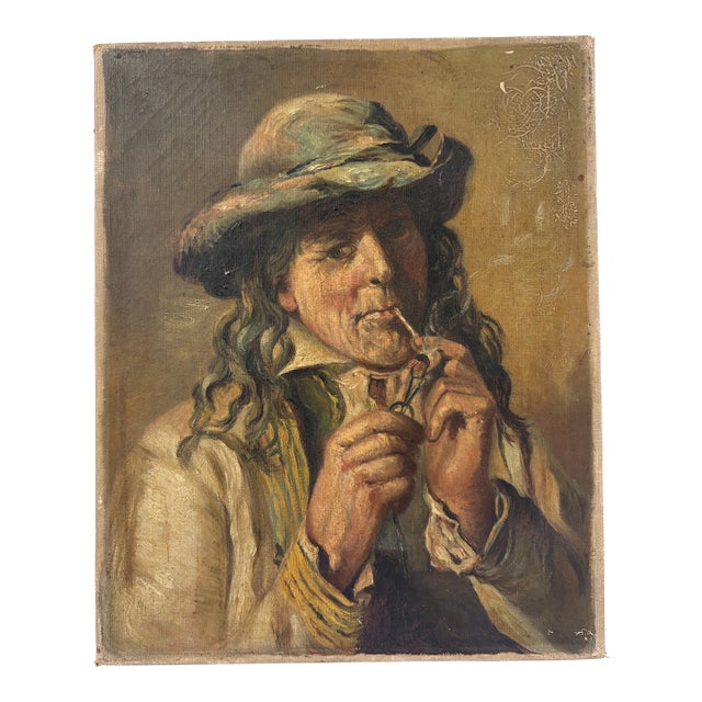 19th Century Oil Portrait Study of a Man With Pipe For Sale