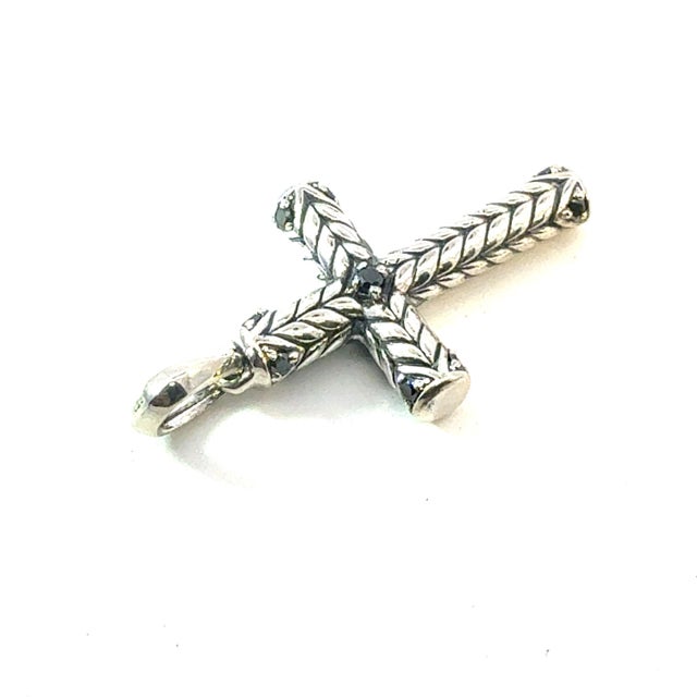 1990s 1990s David Yurman Black Diamond Cross Pendant Sterling Silver Estate For Sale - Image 5 of 7