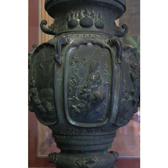 19th Century Palatial Japanese Meiji Period Hand Chiseled Incense Burner For Sale - Image 4 of 7