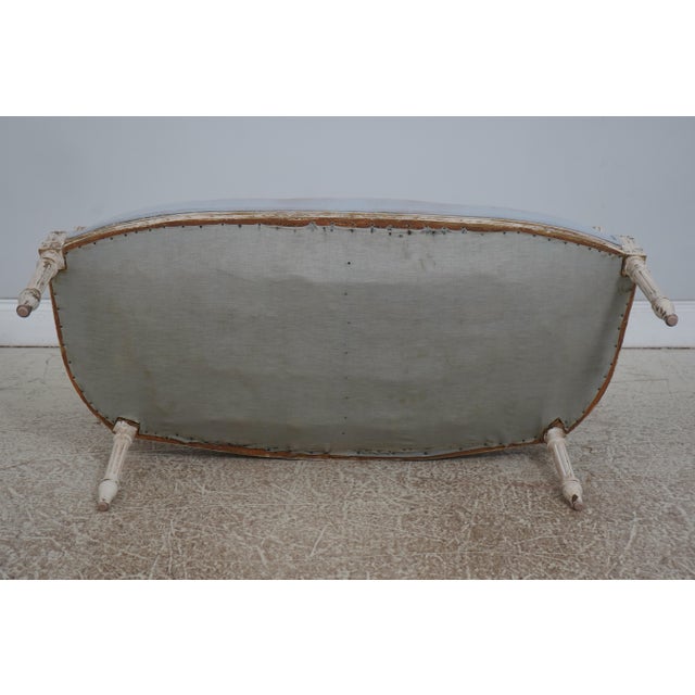 French Louis XVI Style Blue & White Oval Back Settee For Sale - Image 18 of 18