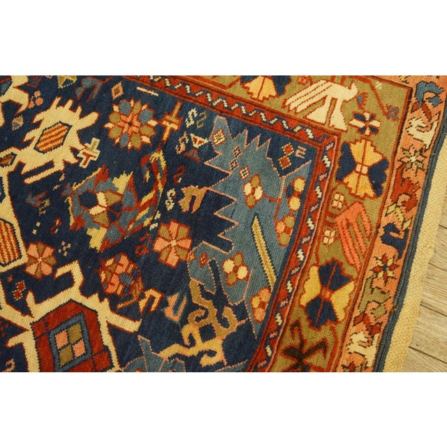 Great Blue and Camel Color With Rhombus and Florid Design Antique Caucasian Bidjov Rug For Sale - Image 12 of 12