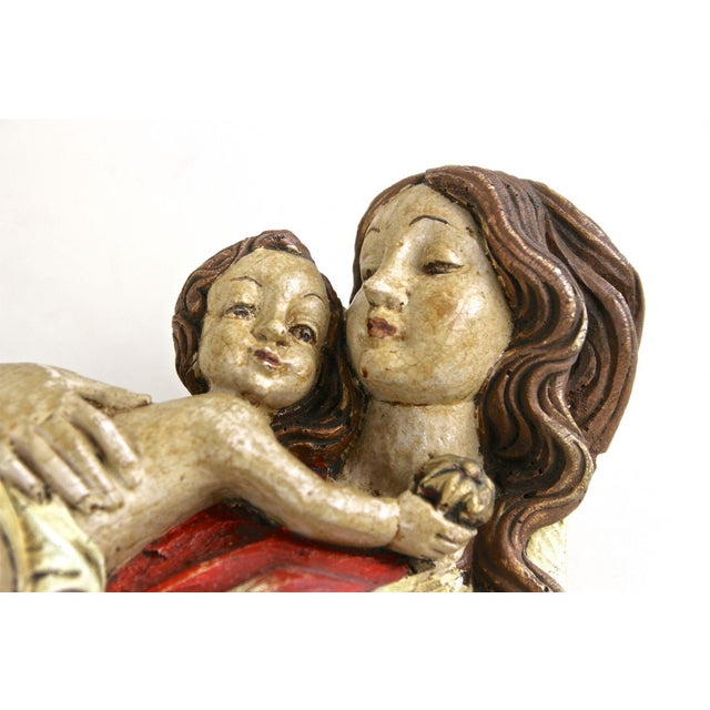 Antique Polychrome Virgin and Child Wall Sculpture, 1760 For Sale - Image 13 of 18