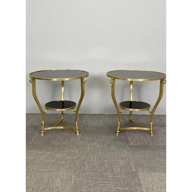 Pair of French Rams Head Gueridon, End or Side Tables, Black Marble Top, Bronze For Sale - Image 13 of 13