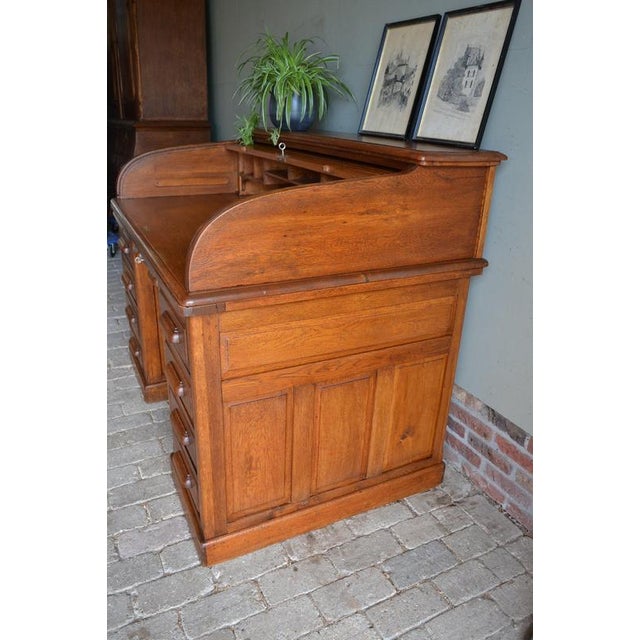 Art Deco Roller Shutter Secretaire in Oak For Sale - Image 8 of 13