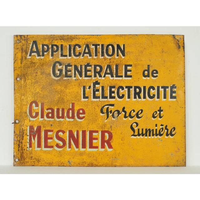 Vintage Steel French Double Sided General Application of Electricity Advertising Sign For Sale - Image 4 of 5