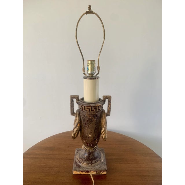 Vintage Neoclassical Urn-Form Table Lamp With Greek Key and Draped Swag For Sale - Image 10 of 12