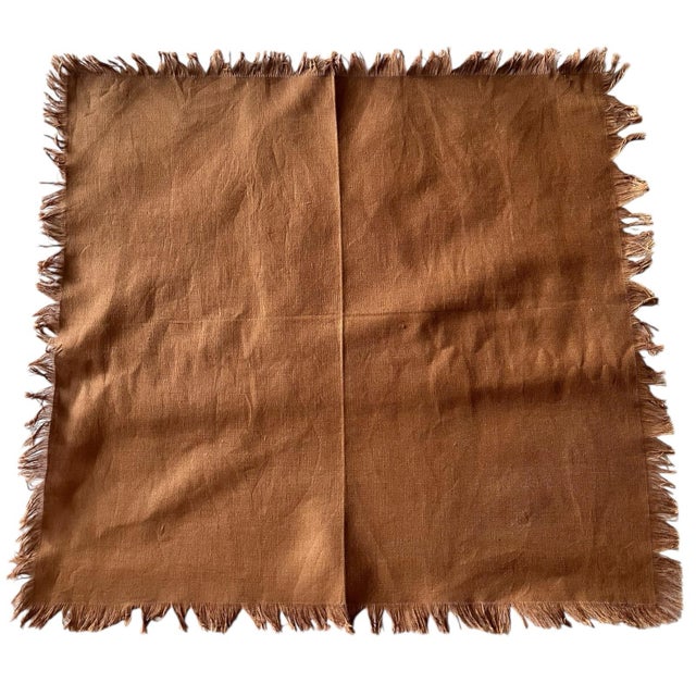 Vintage Set of 7 Dinner Linen Napkins Neutral Colors Fringed Farmhouse Boho Easter Earth Tones For Sale In Miami - Image 6 of 12