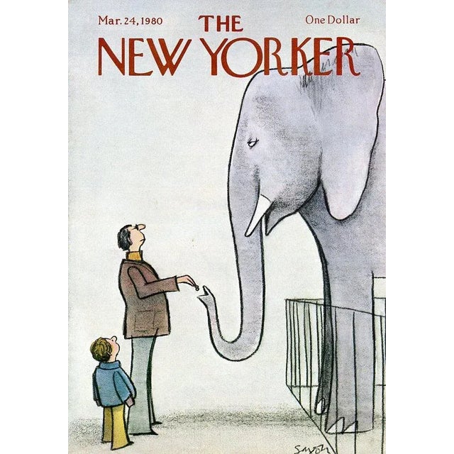 Illustration 1980, New Yorker Magazine Cover, March 24 (Charles Saxon), Original Vintage Cover, Zoo, Elephant For Sale - Image 3 of 3
