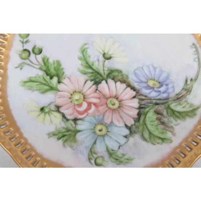 Gold Edge Hand Painted Flowers Decorative Plate 4595b For Sale - Image 9 of 14