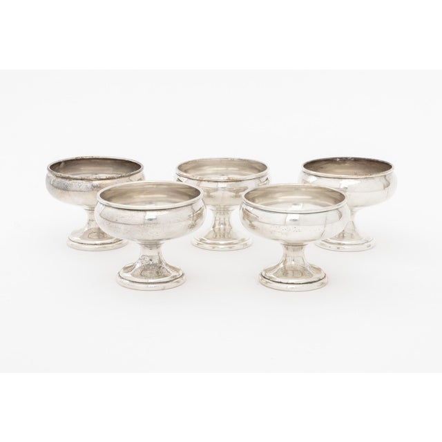 Group of Six, Modern Crystal and Silverplate Centerpiece Bowl and Five Silverplate Sherbet Dishes, apparently unmarked....