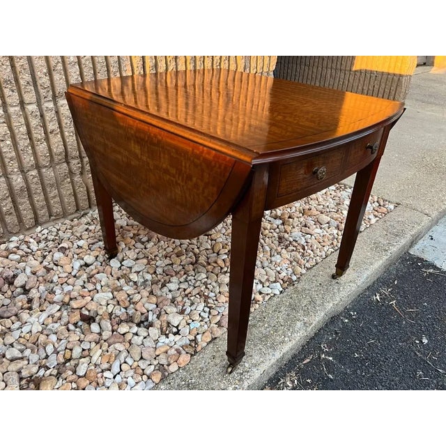 Late 20th Century Henredon Mahogany Inlaid Burlwood DropLeaf Side