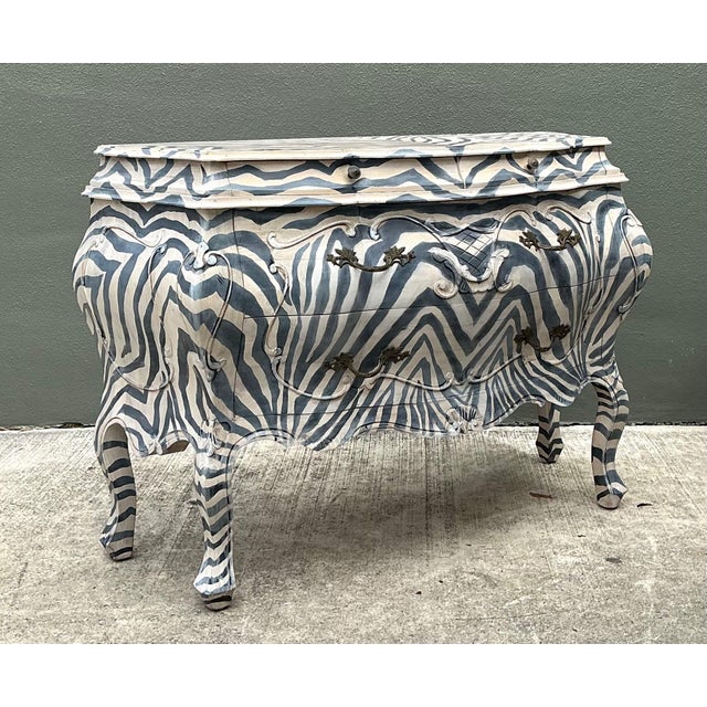 Black Vintage Hand Painted Zebra Bombe Chest For Sale - Image 8 of 18