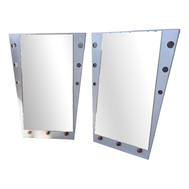 Vintage Mirrors in Chrome and Wood, 1980s, Set of 2 For Sale
