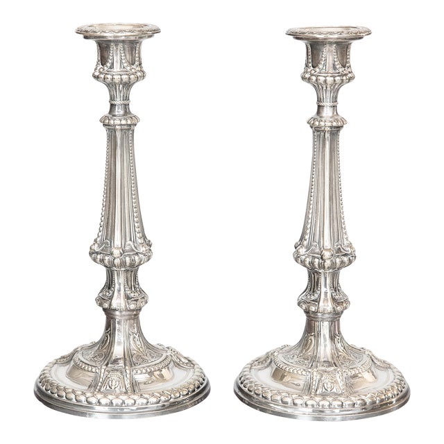 Antique Neoclassical Style English Silver Plate Candlesticks - a Pair For Sale