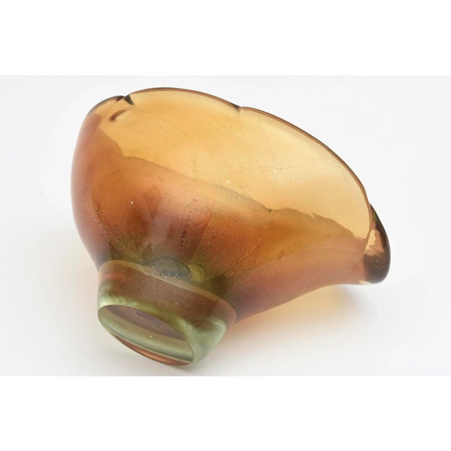 1950s Vintage Murano Barovier E Toso Amber, Green and Gold Aventurine Glass Chunky Bowl, 1950's For Sale - Image 5 of 13