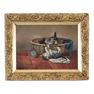 Playing Kittens, 20th Century, Oil Painting on Canvas, Framed For Sale