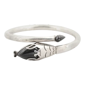 1980s Mexican Modern Sterling Obsidian Snake Bangle Bracelet-Hallmark-Two Trees -Listed in Book