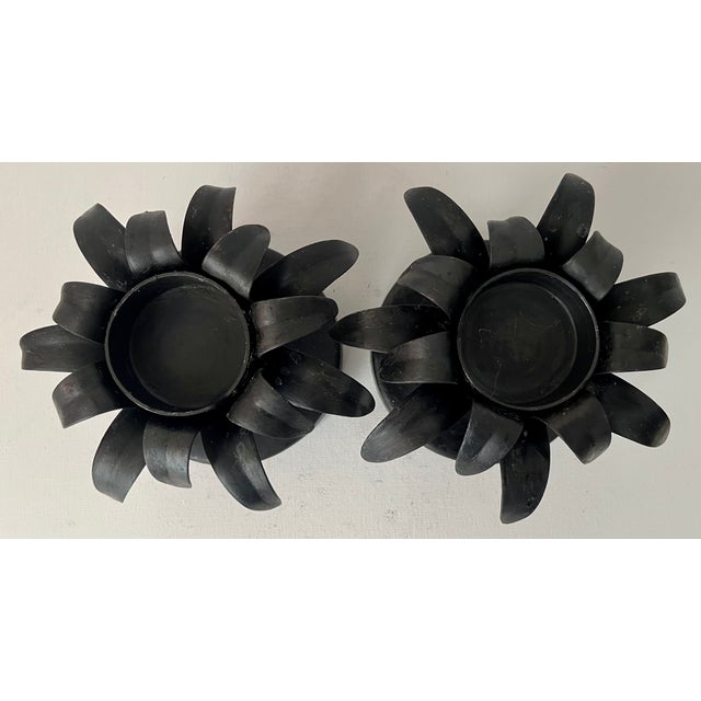 Modern Handmade Wrought Iron 'Pineapple' Candle Holders-a Pair For Sale - Image 3 of 4