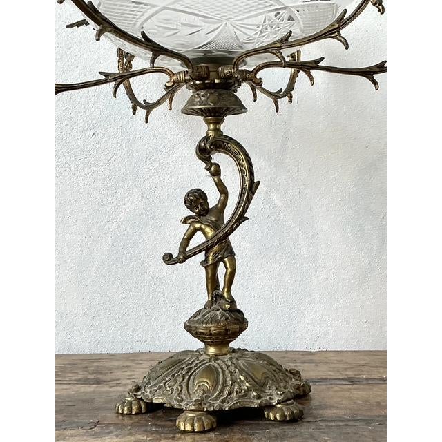 Vintage Victorian Cut Glass and Brass Epergene For Sale - Image 4 of 12