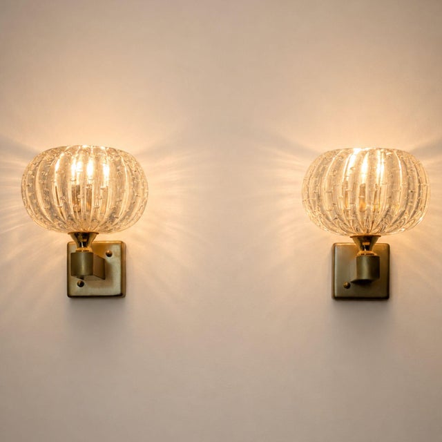 Art Deco 1950s Italian Wall Lights Murano Glass Sconces Art Deco Style, by Barovier & Toso - Pair For Sale - Image 3 of 10
