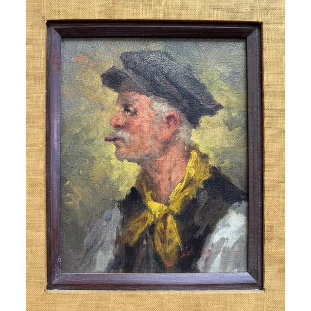 Early 1900's Signed Original Oil on Canvas of Man Smoking Pipe For Sale - Image 4 of 7